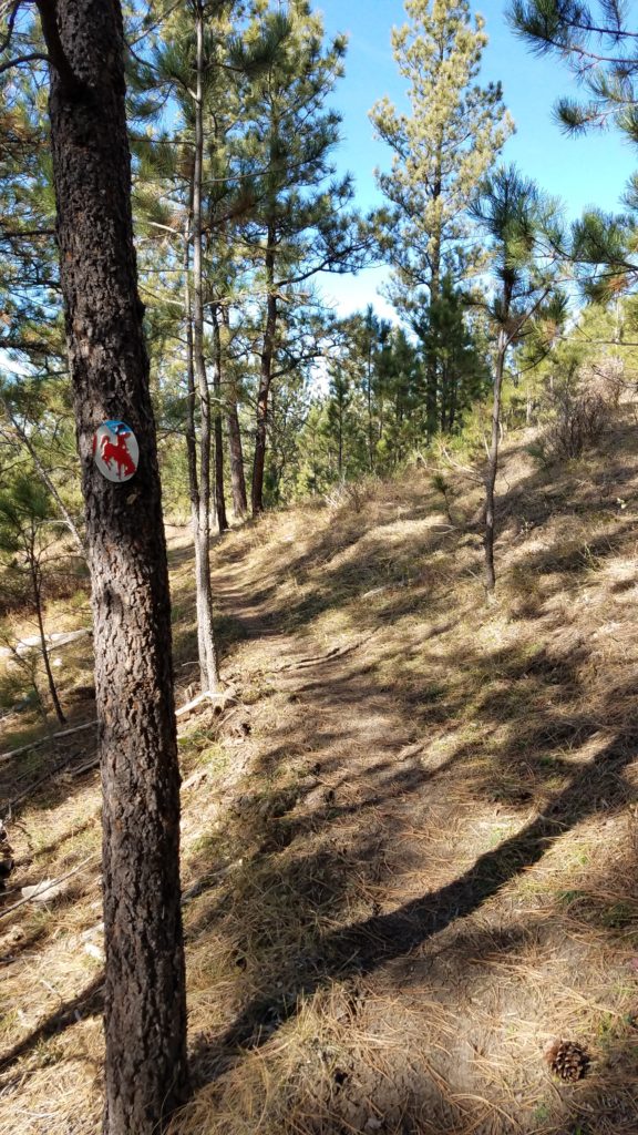 Trails at the Flying V are marked with reflective license plate cutouts